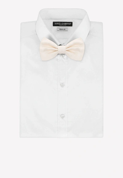 Shop Dolce & Gabbana Bow Tie In Silk In White