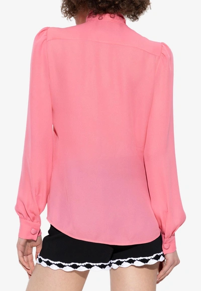 Shop Moschino Bow-tie Silk Blouse In Pink