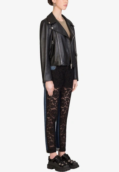 Shop Dolce & Gabbana Boyfriend Jeans In Denim And Lace In Black