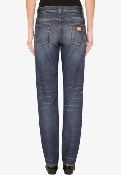 Shop Dolce & Gabbana Boyfriend Jeans In Denim And Lace In Black