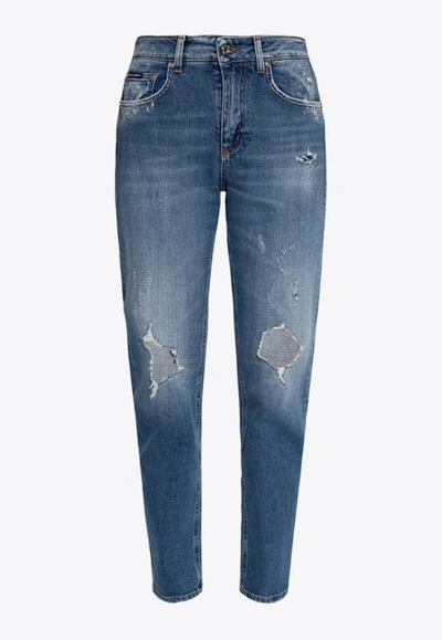 Shop Dolce & Gabbana Boyfriend Ripped Jeans In Blue