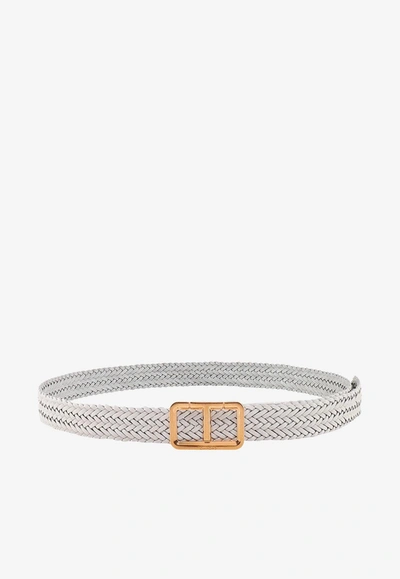 Shop Tom Ford Braided Leather Belt In Off-white