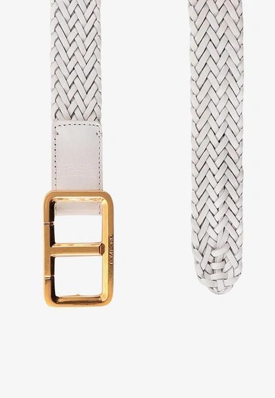 Shop Tom Ford Braided Leather Belt In Off-white