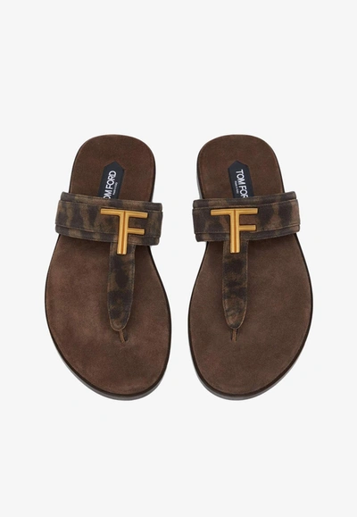 Shop Tom Ford Brighton Tf Logo Suede Sandals In Brown