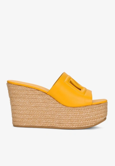 Shop Dolce & Gabbana Brigitte 60 Calf Leather Wedges Sandals In Yellow