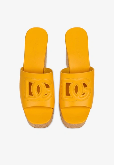 Shop Dolce & Gabbana Brigitte 60 Calf Leather Wedges Sandals In Yellow