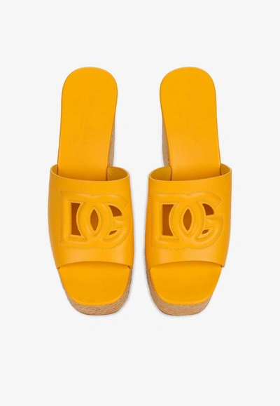 Dolce & Gabbana Brigitte 60 Calf Leather Wedges Sandals In Yellow