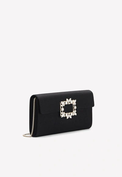 Roger Vivier Broche Vivier Buckle Clutch In Satin In Black