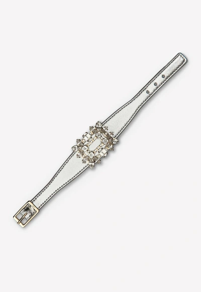 Shop Roger Vivier Broche Vivier Crystal Buckle Bracelet In Silver