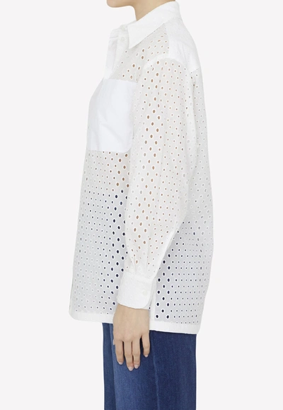Shop Kenzo Broderie Anglaise Long-sleeved Shirt In White