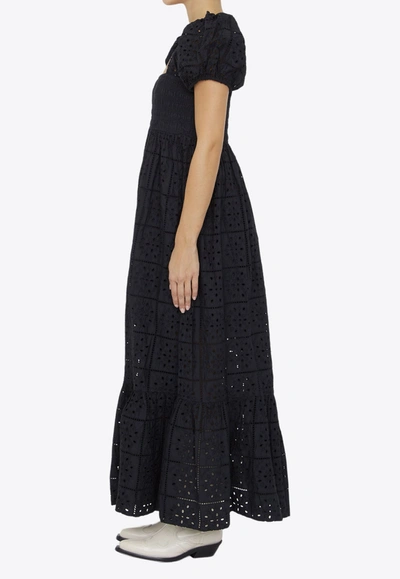 Shop Ganni Broderie Anglaise Maxi Dress In Black