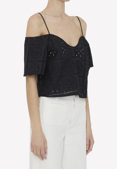 Shop Ganni Broderie Anglaise Sleeveless Top In Black