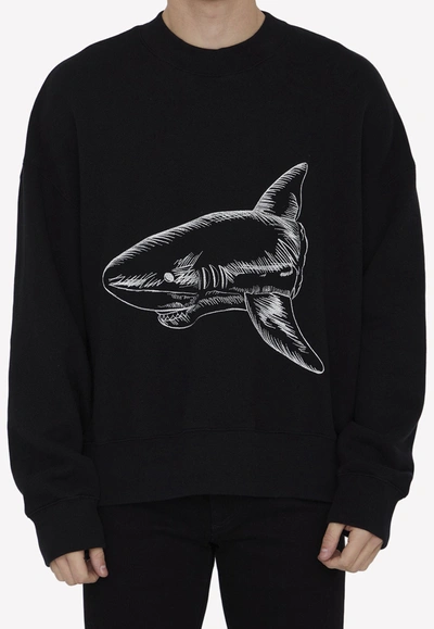 Shop Palm Angels Broken Shark Print Sweatshirt In Black
