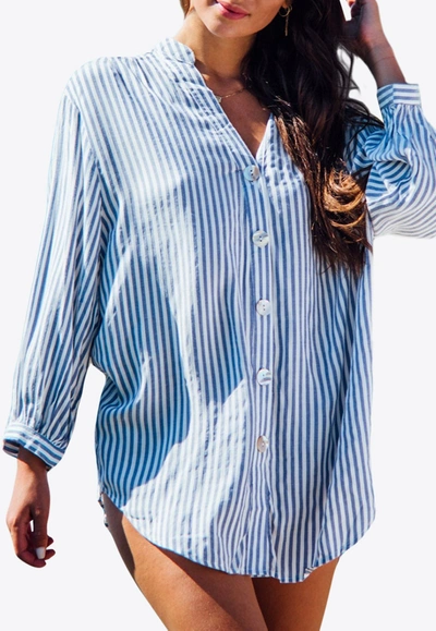 Shop Les Canebiers Brouis Oversized Stripe Shirt In Navy