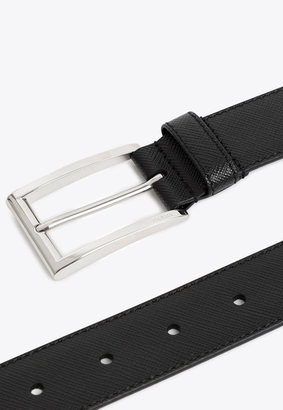 Shop Prada Buckle Belt In Saffiano Leather In Black