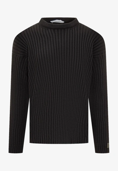 Shop Versace Buckle Detail Rib-knit Sweater In Black