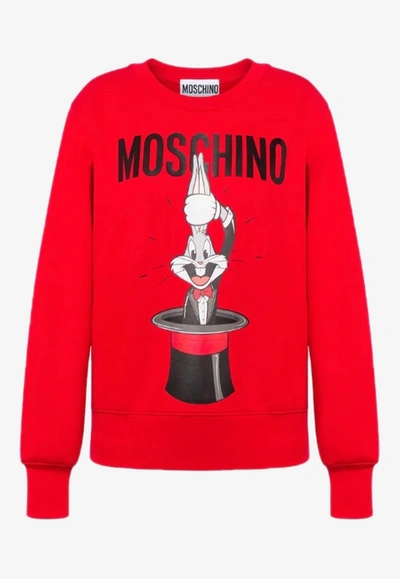 Shop Moschino Bugs Bunny Print Pullover Sweatshirt In Red