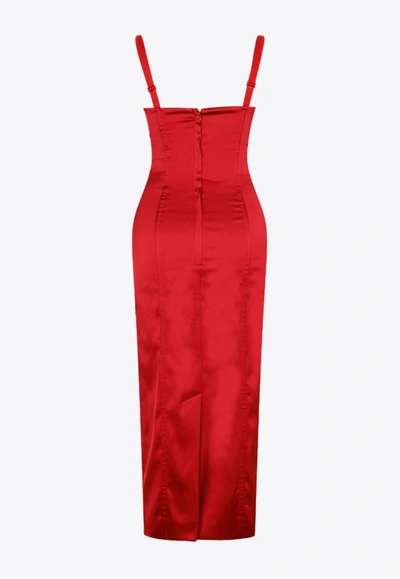 Shop Dolce & Gabbana Bustier Midi Satin Dress In Red