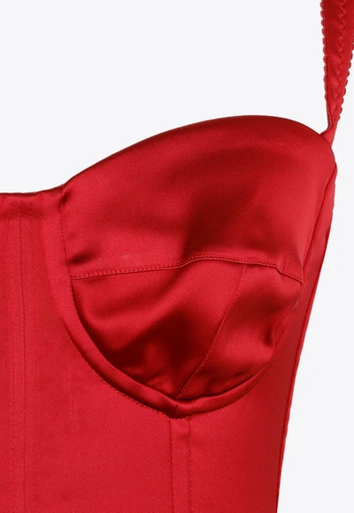 Shop Dolce & Gabbana Bustier Midi Satin Dress In Red