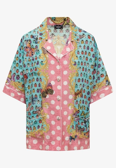 Versace + Dua Lipa Piped Printed Satin-jacquard Shirt In Multicolor