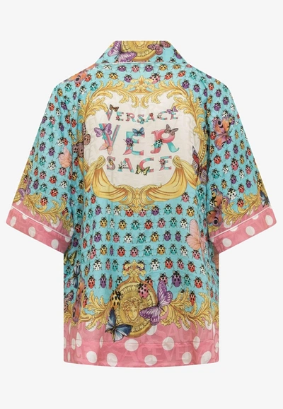 Versace + Dua Lipa Piped Printed Satin-jacquard Shirt In Multicolor