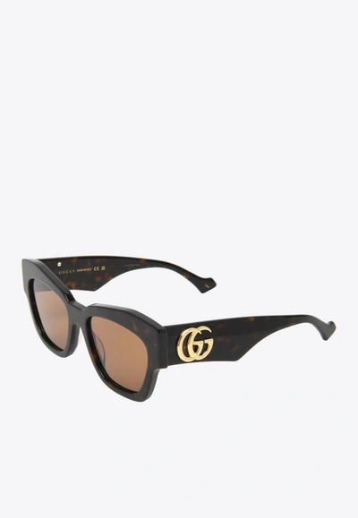 Shop Gucci Butterfly Acetate Sunglasses In Brown