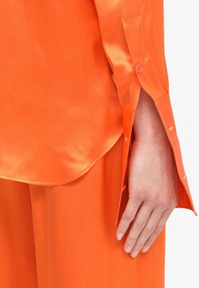 Shop Woera Button Up Long Sleeve Silk Shirt In Orange