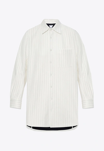 Shop Bottega Veneta Button-up Leather Pinstripe Shirt In White