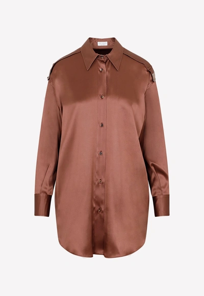 Brunello Cucinelli Button-up Silk Shirt In Brown