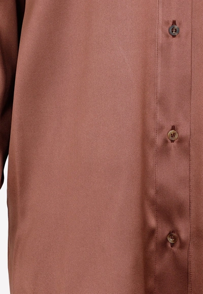 Shop Brunello Cucinelli Button-up Silk Shirt In Brown