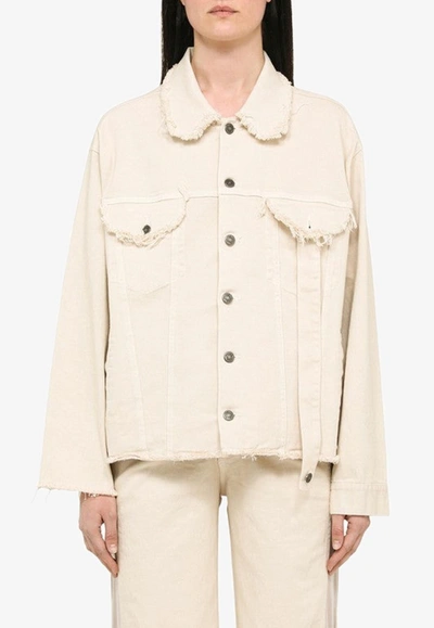 Shop Julfer Buttoned Denim Jacket In Ivory