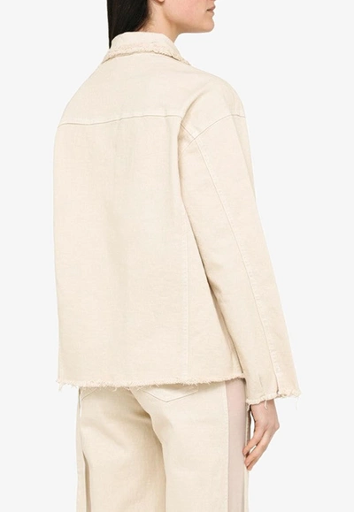 Shop Julfer Buttoned Denim Jacket In Ivory