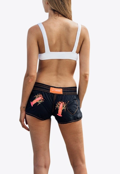 Shop Les Canebiers Byblos All-over Lobster Embroidery Swim Shorts In Black