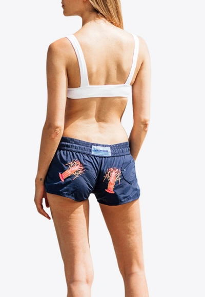 Shop Les Canebiers Byblos All-over Lobster Embroidery Swim Shorts In Blue