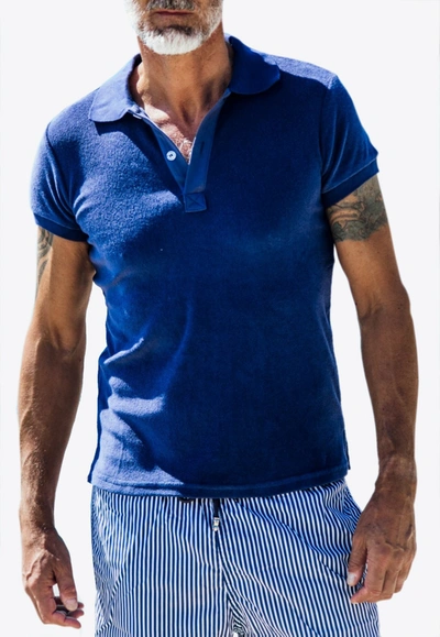 Shop Les Canebiers Cabanon Polo T-shirt In Terry In Blue
