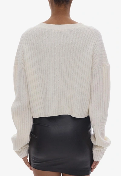 Shop Helmut Lang Cable-knit Cropped Sweater In Wool In White
