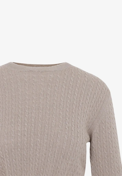 Patou Cable-knit Cropped Sweater In Wool And Cashmere In Nude
