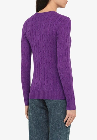 Shop Polo Ralph Lauren Cable-knit Logo Embroidered Sweater In Purple