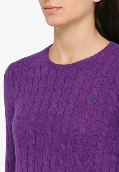 Shop Polo Ralph Lauren Cable-knit Logo Embroidered Sweater In Purple