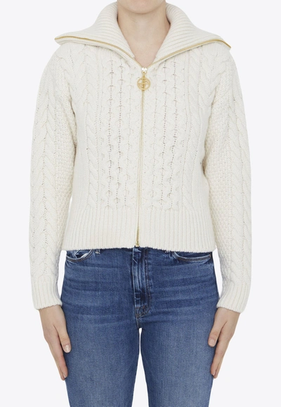 Shop Patou Cable-knit Zipped Cardigan In Ivory