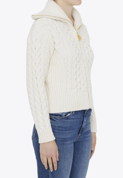 Shop Patou Cable-knit Zipped Cardigan In Ivory