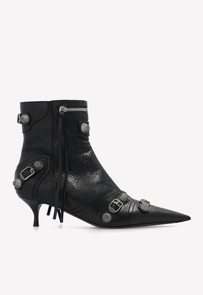 Balenciaga Pointed Toe Ankle Boots With Buckles And Studs In Black