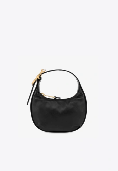 Shop Moschino Calf Leather Hobo Bag With Morphed Buckle In Black