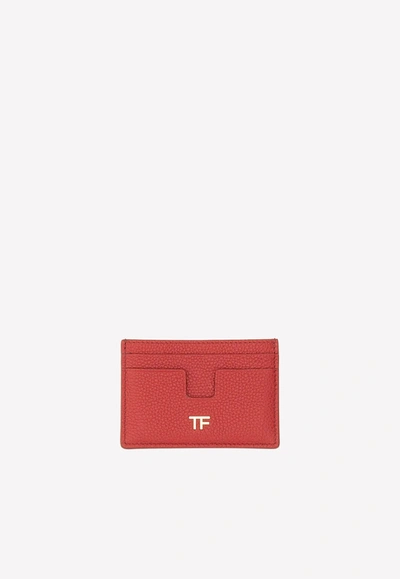 Shop Tom Ford Calf Leather Logo Cardholder In Red