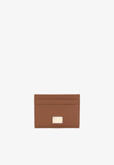 Shop Dolce & Gabbana Calfskin Cardholder With Dg Logo In Brown