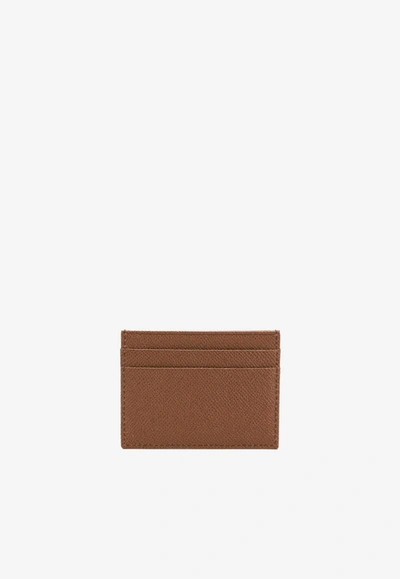 Shop Dolce & Gabbana Calfskin Cardholder With Dg Logo In Brown