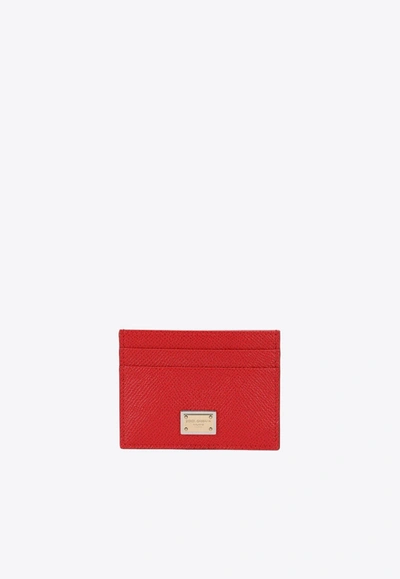 Shop Dolce & Gabbana Calfskin Cardholder With Dg Logo In Red