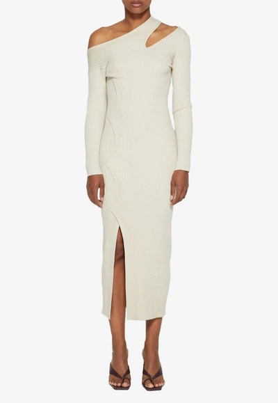 Shop Jonathan Simkhai Camille Off-shoulder Dress In Wool In Taupe