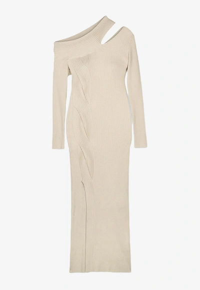 Shop Jonathan Simkhai Camille Off-shoulder Dress In Wool In Taupe