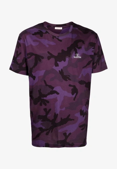 Shop Valentino Camouflage Print Short-sleeved T-shirt In Purple